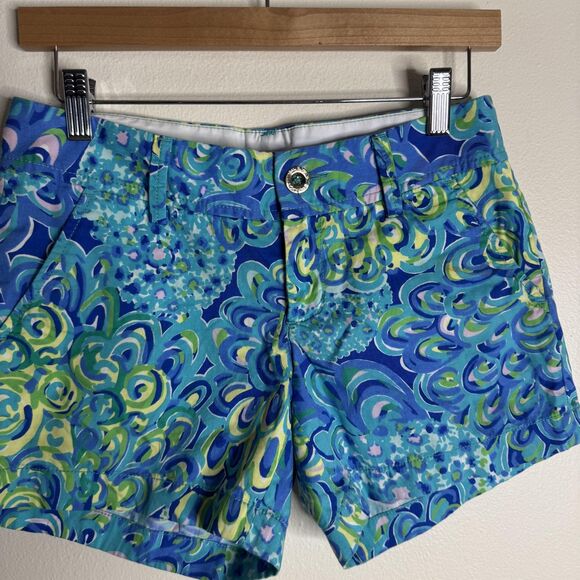 Lilly Pulitzer Shorts Womens 00 Blue Green Callahan Short Floral Print Resort - Picture 2 of 10